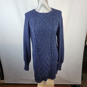 American Eagle Denim Blue Cotton Sweater Dress Cable Knit Chunky Size Medium